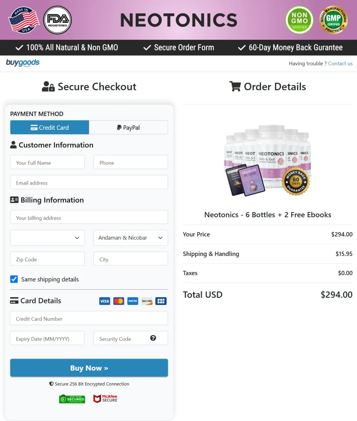 neotonics checkout page